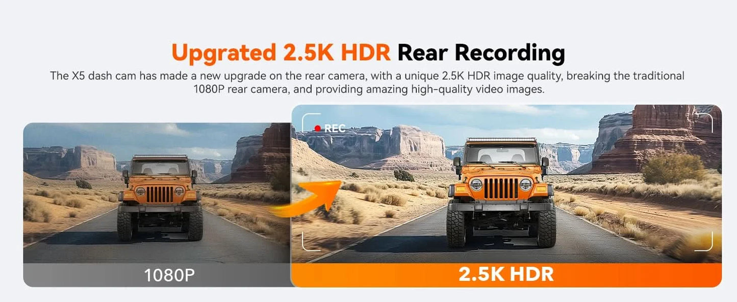 WOLFBOX X5 3-Kanal 4K Dashcam STARVIS 2 IMX678 4K+2.5K Dreifach-Auto-Kamera für vorne, hinten und innen 5.8GHz WiFi Spiegel-Auto-DVR