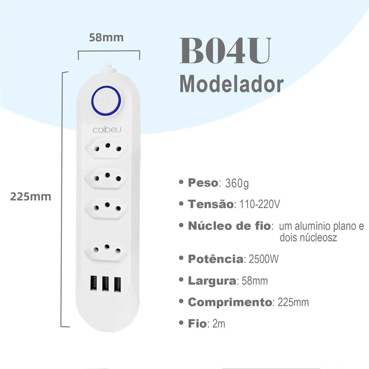 Mehrfachsteckdose, Steckdosenleiste, USB-Steckdose, Steckdosenleiste mit Filter, Steckdosenleiste, Verlängerungskabel, 110-220V, 10A