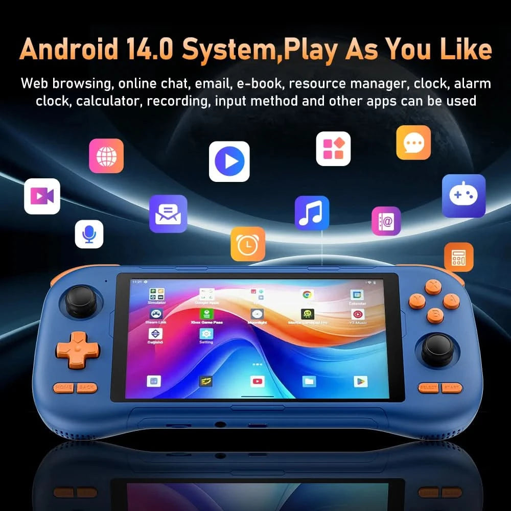 KINHANK K56 Handheld-Spielekonsole 5,5 Zoll Touchscreen 50 Emulatoren für Android 14 PS1/PSP/DC/SS 5000mAh WIFI5 Retro-Game-Player