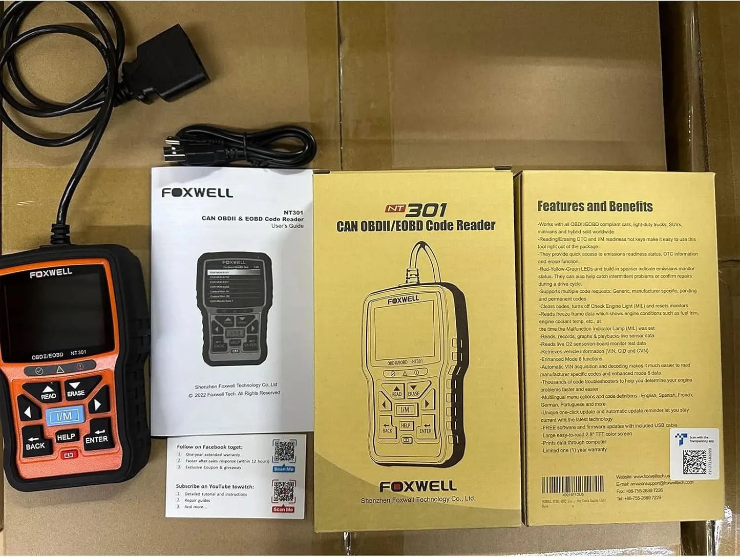 FOXWELL NT301 OBD2 Scanner Motorkontrollleuchte Code-Lesegerät Professioneller ODB2 OBD2 Fahrzeugdiagnosescanner Auto-Diagnosetools PK ELM327