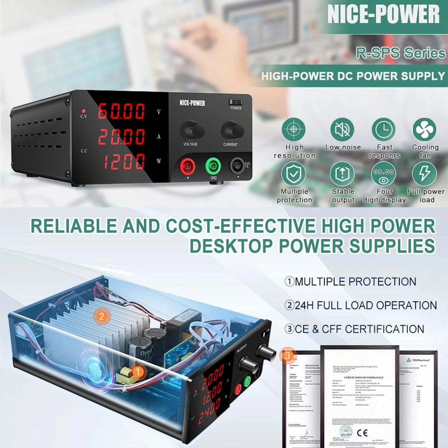 60V 20A Einstellbares Gleichstromnetzteil 30V 30A Labornetzgerät Stabilisiertes Netzteil Spannungsregler Hochleistungsnetzteil