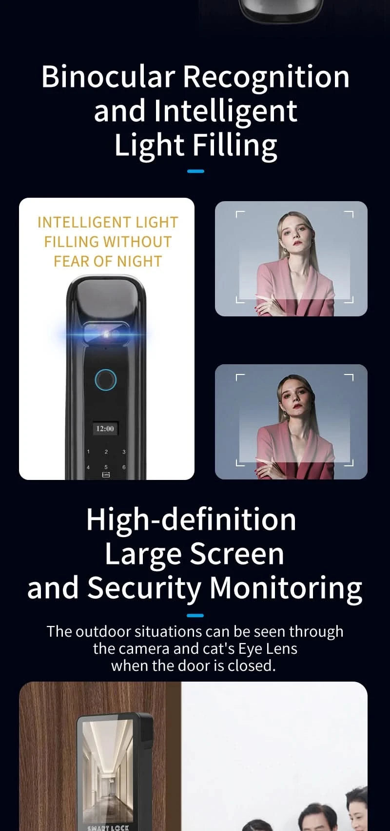 Biometric Infrared 3C Face Real-time intercom Palmar vein Smart Door Lock Fingerprint Password Electronic Key Card APP Unlock