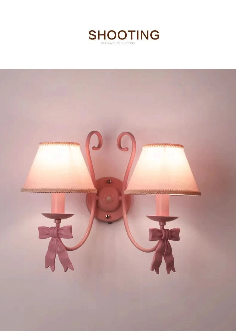 Pink Princess Room Wall Lamps Cute Bow Decor Lamp Modern Romantic Warm Children's Room Girl Bedroom Bedside Wall Hanging Lights