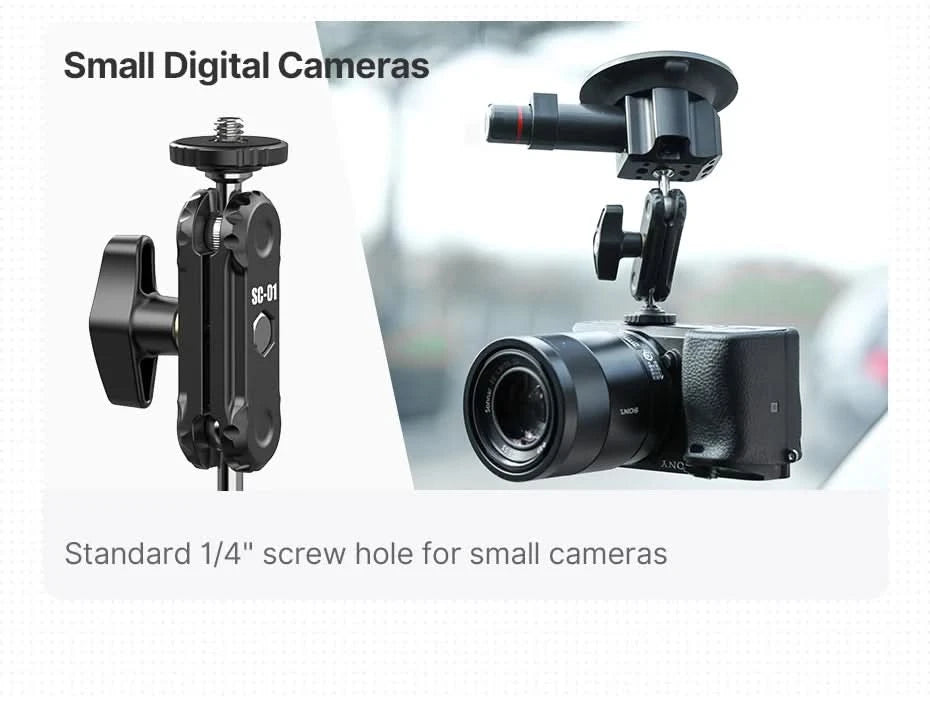 Ulanzi Car Phone Action Camera Holder Hand Pump Suction Cup 360° Adjustable 1/4" for GoPro for Insta360 DJI Action Smart Phone
