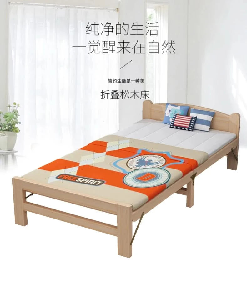Folded bed, single bed rental room, solid wood bed, hard board bed, small bed, does not take up much space, bed