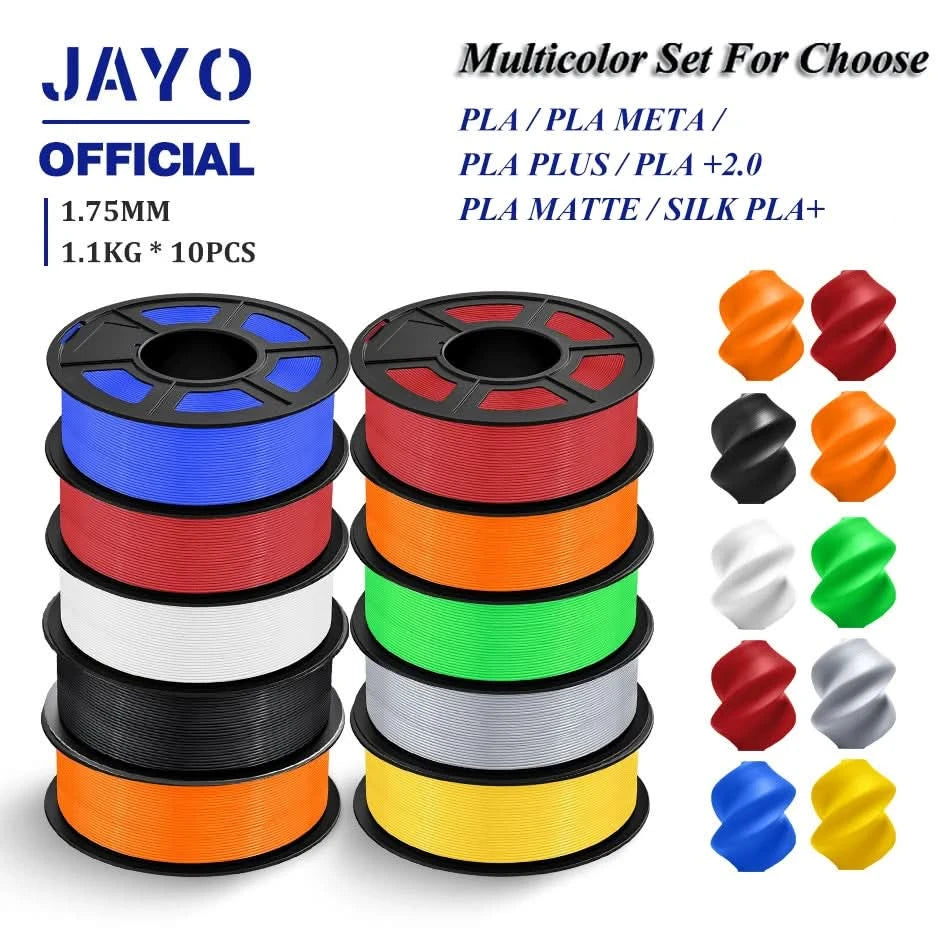 JAYO 3D Filament 1.75mm PLA / PLA Plus / PLA Meta/ Seiden-PLA+/PLA Matt 3D-Drucker-Filament 1.1KG Für FDM Multicolor Set 10 Rollen