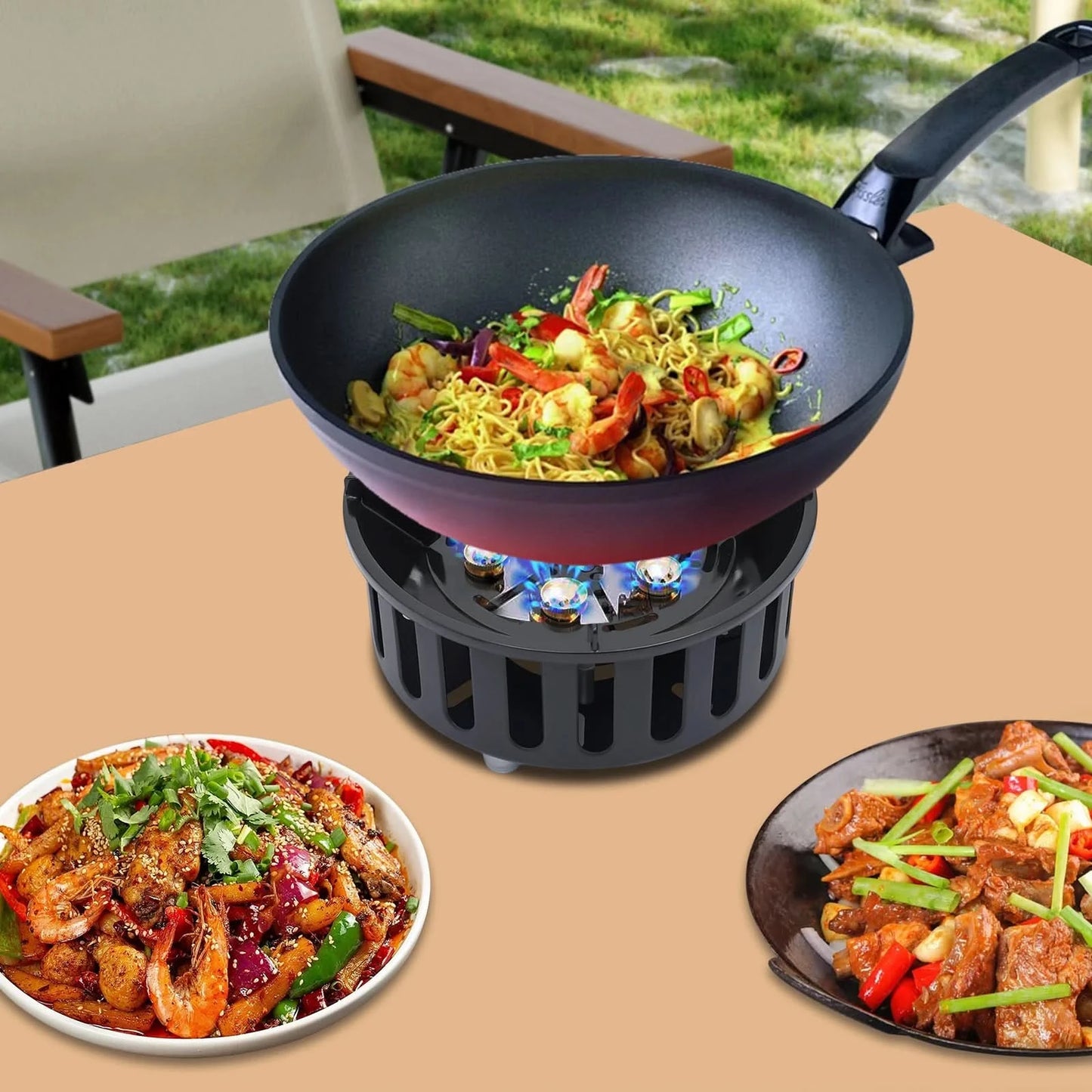 21000W Tragbarer Butan-Campingkocher, Outdoor-Brenner mit 2 Adaptern, Gaskocher, Propangas-Tragkocher für Braten und Kochen im Freien