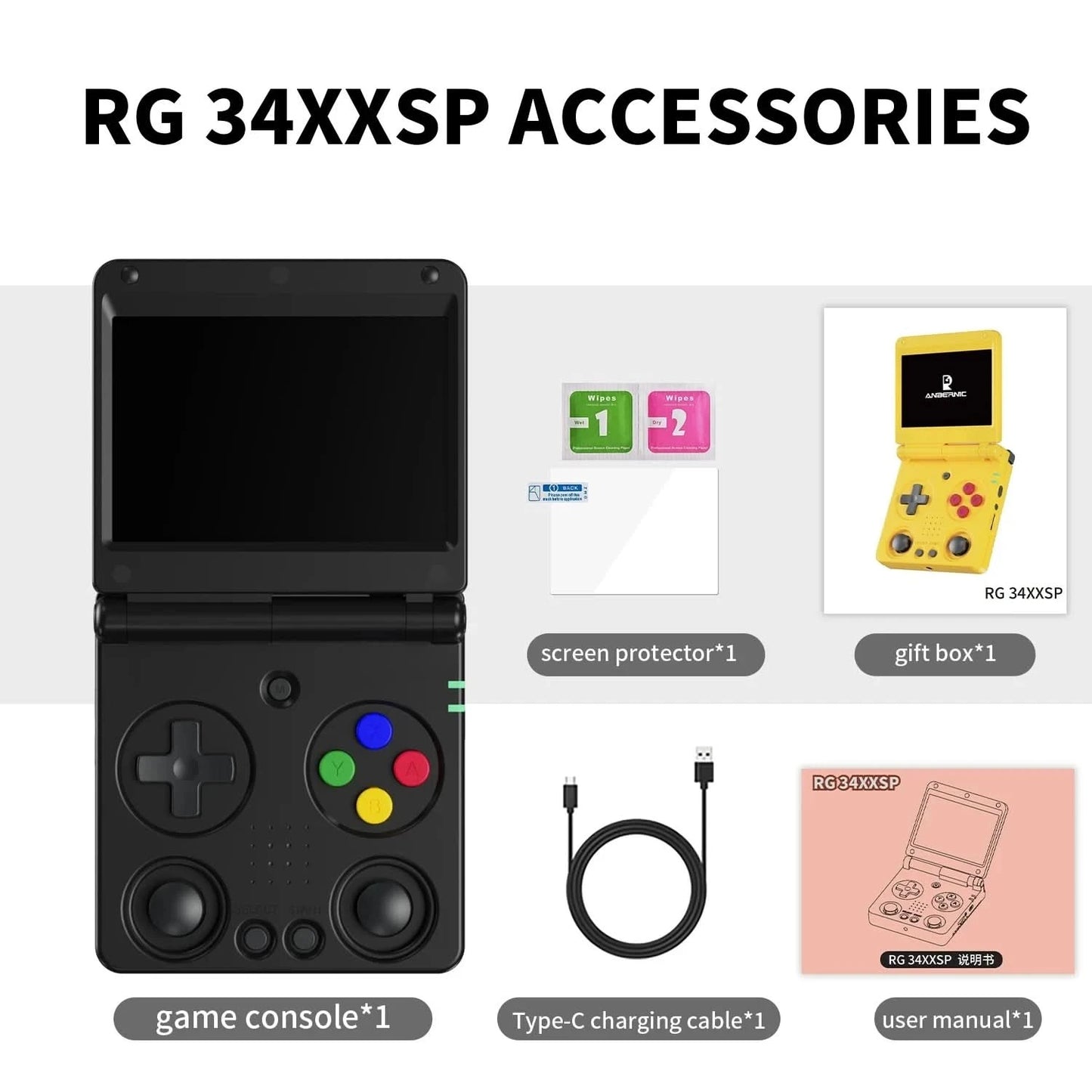 Anbernic RG34XXSP 3.4'' IPS-Bildschirm Flip Handheld-Konsole Linux System HDMI-kompatibler TV-Ausgang 256G PSP 300+ Spiele vorinstalliert