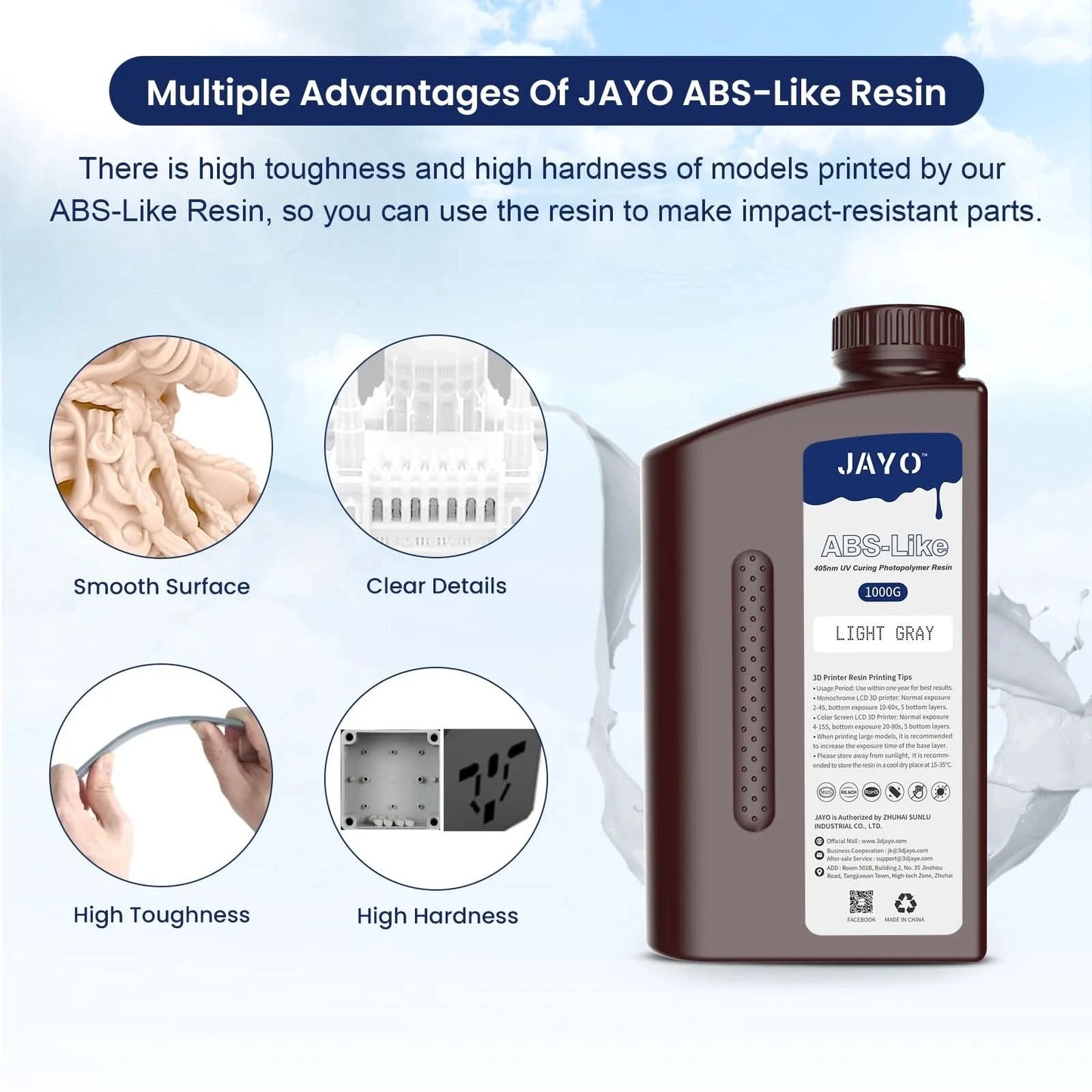 JAYO UV-Harz ABS-ähnlich/Standard/Pflanzlich/Nylon-ähnlich/Wasserwaschbar 1KG 405nm Flüssiges Rapid UV-Härtung für LCD 3D-Druckmaterial