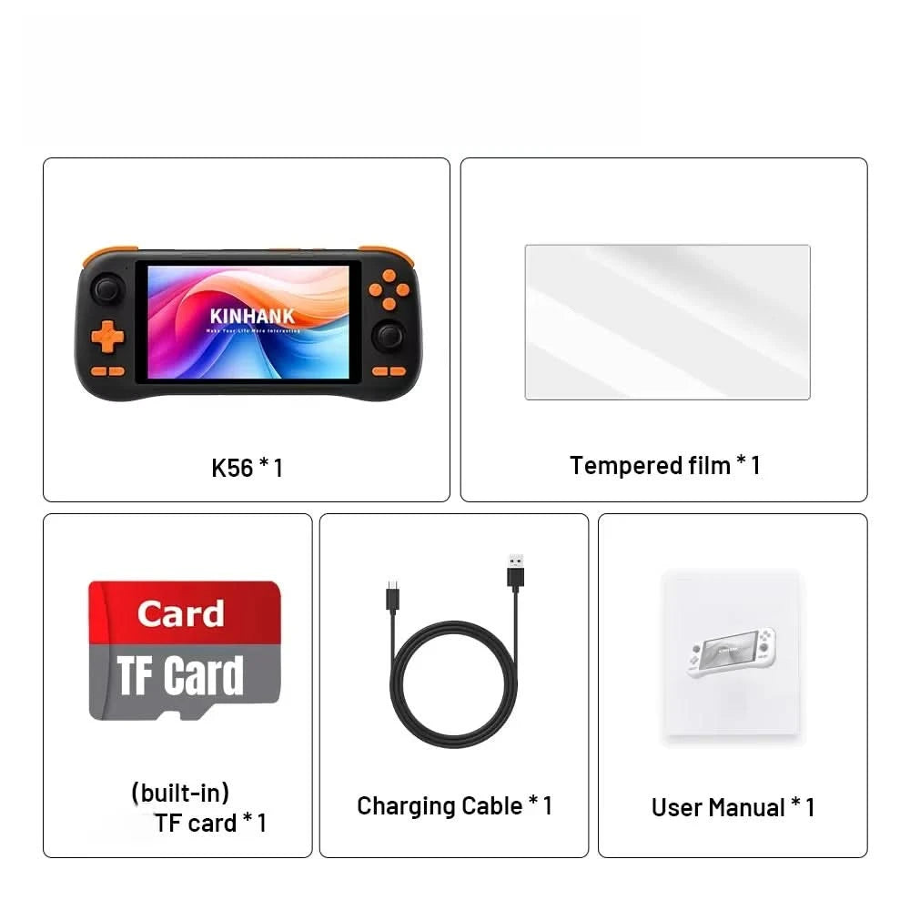 KINHANK K56 Handheld-Spielekonsole 5,5 Zoll Touchscreen 50 Emulatoren für Android 14 PS1/PSP/DC/SS 5000mAh WIFI5 Retro-Game-Player