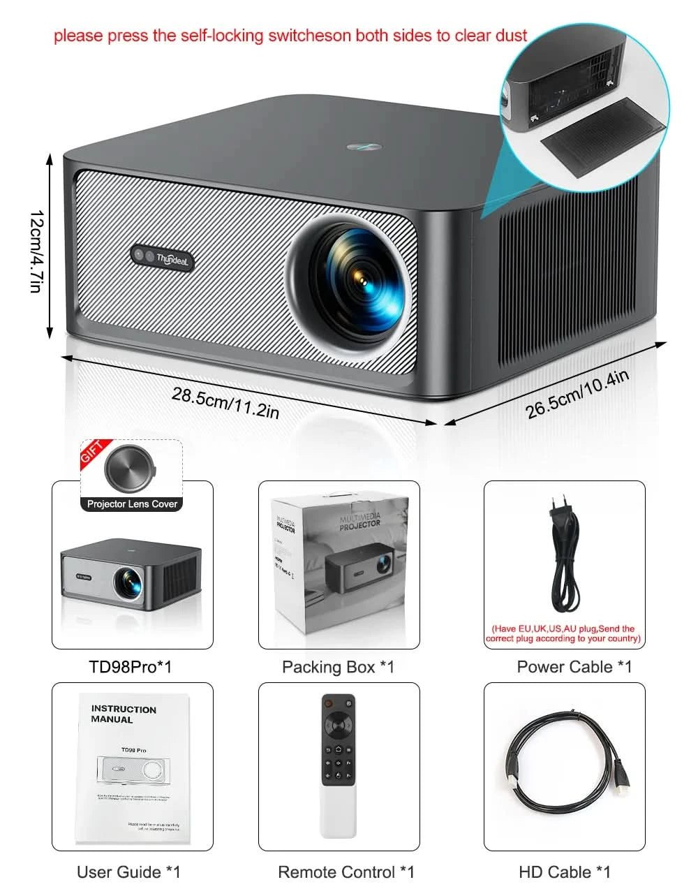 ThundeaL TD98Pro 1080P Full HD Projektor 4K Android WiFi Beamer Autofokus TD98 Pro 3D Smart Heimkino Video Outdoor Projektor