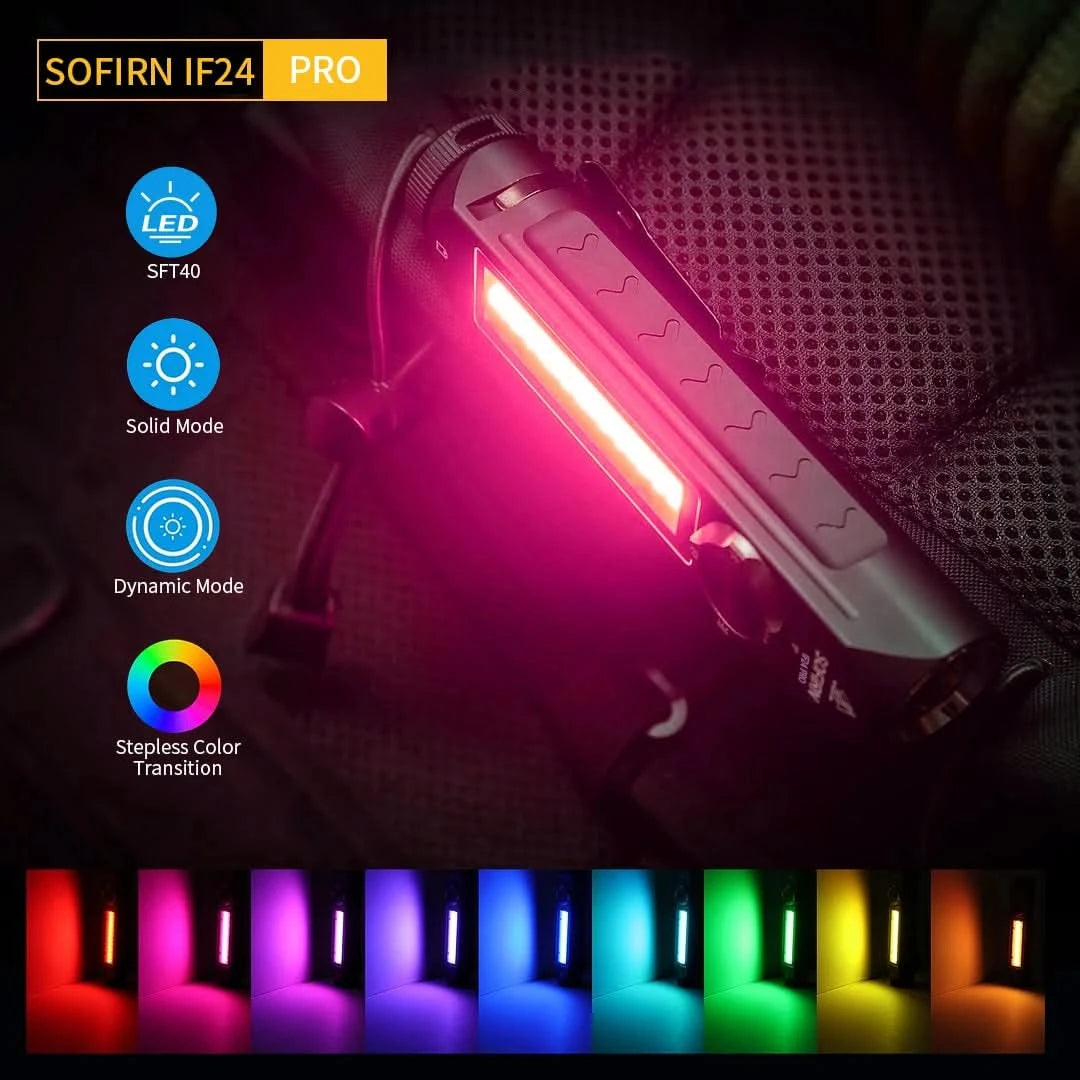 Sofirn IF24 PRO RGB Light 1800lm 340m SFT40 Buck Driver 18650 USB C Rechargeable Flashlights Flood Spot with Magnetic
