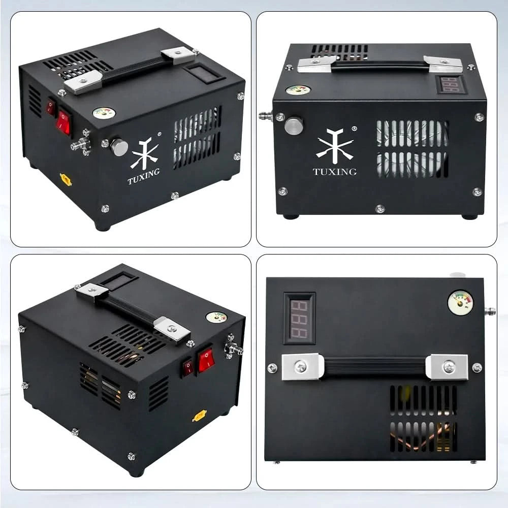 TUXING TXES061 4500Psi PCP Air Compressor 300Bar High Pressure PCP Compressor with 12V Transformer for Airgun Rifle Diving Tank