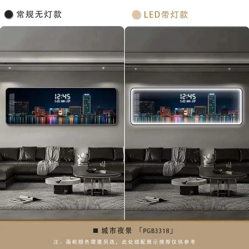 Modern Urban Night Scene Bedroom Bed Head Hanging Art Electronic Clock Landscape Architecture Living Room Sofa Background Wall D