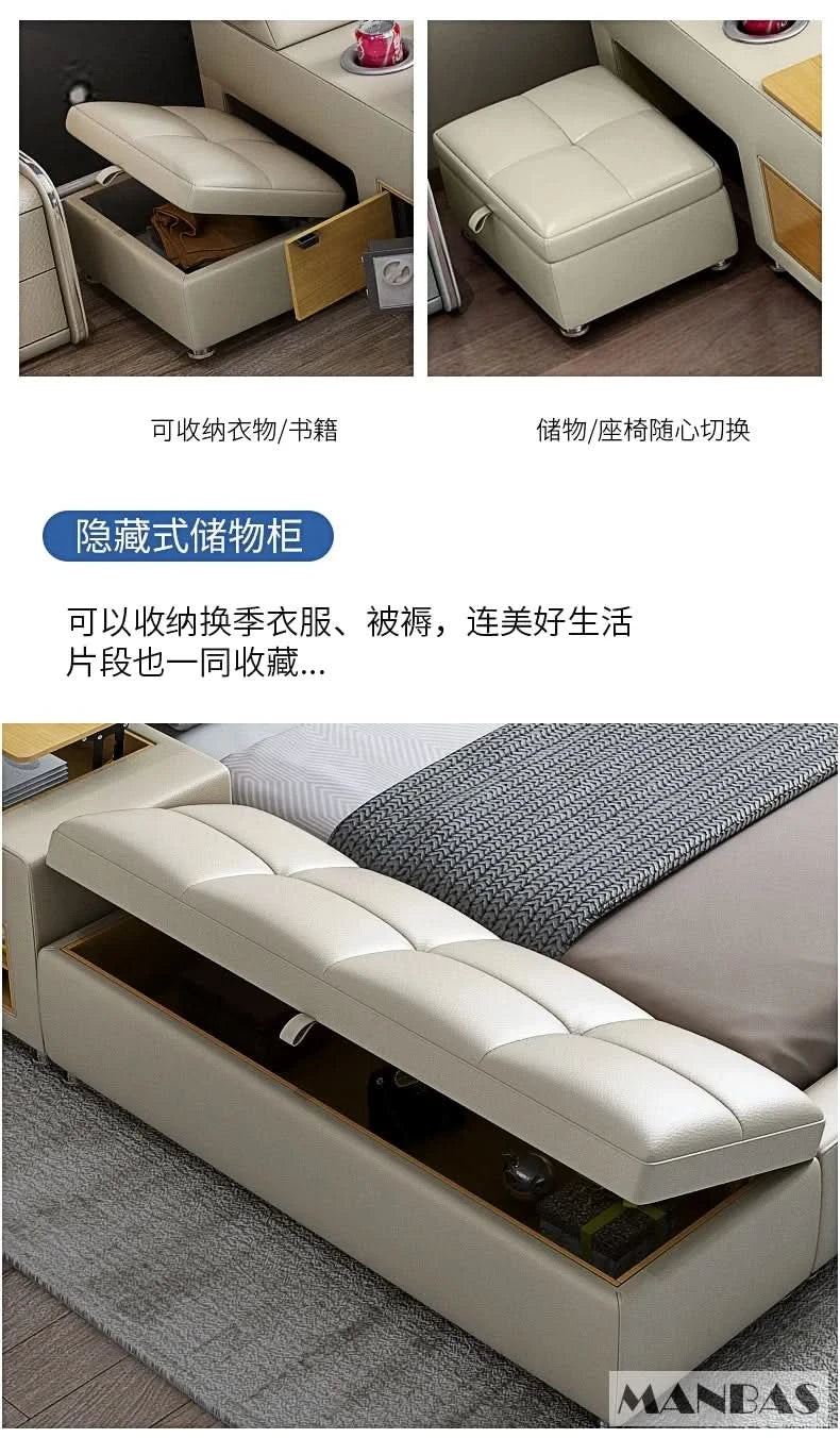 Modern Multi-Functional Tech Smart Bed with Storage, Speakers, USB, Bookshelves, and Tatami – Luxury King/Queen Ultimate Bed