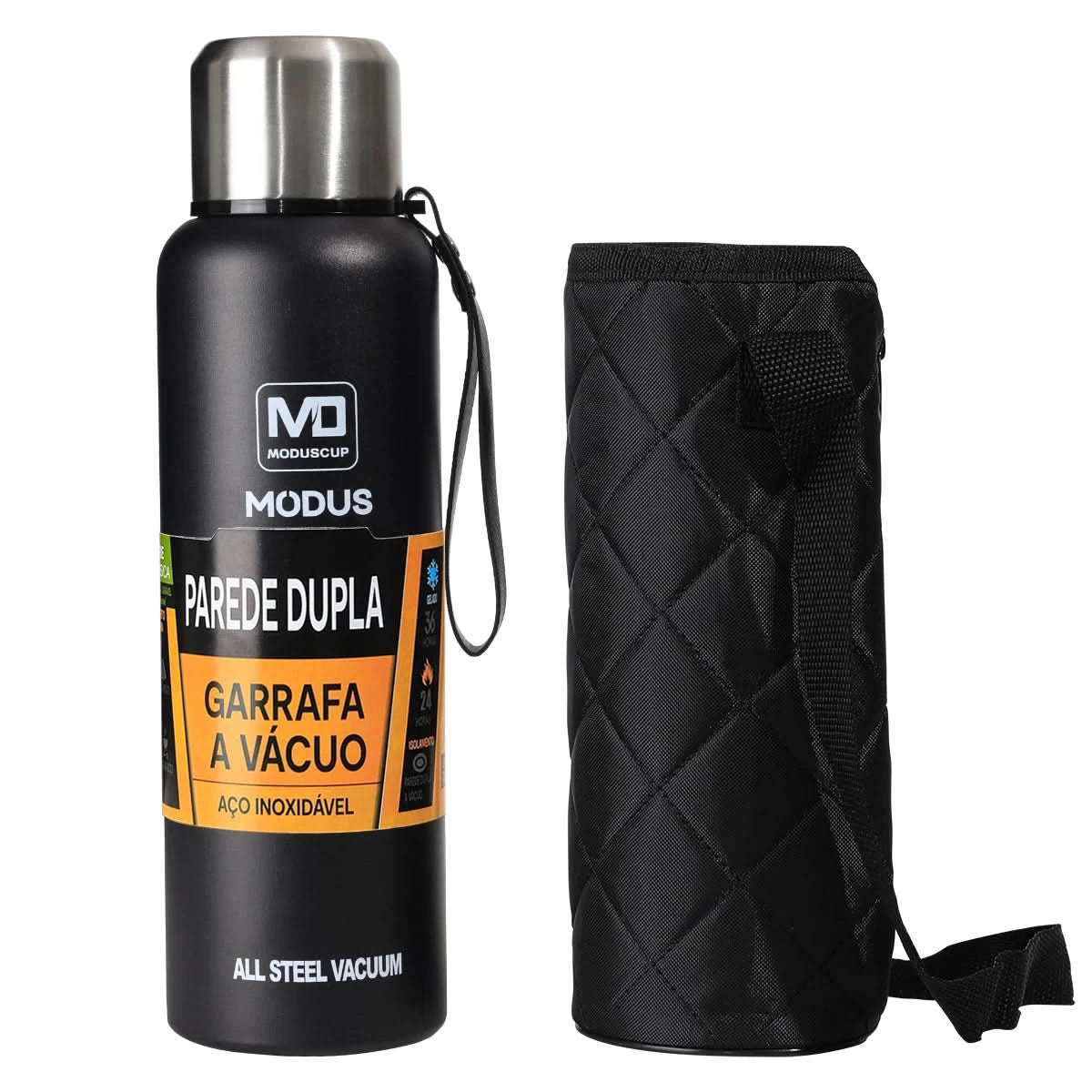 MODUS Tragbare Edelstahl-Thermosflasche, vakuumisolierter Becher mit Kordel, 1000, 1500ml
