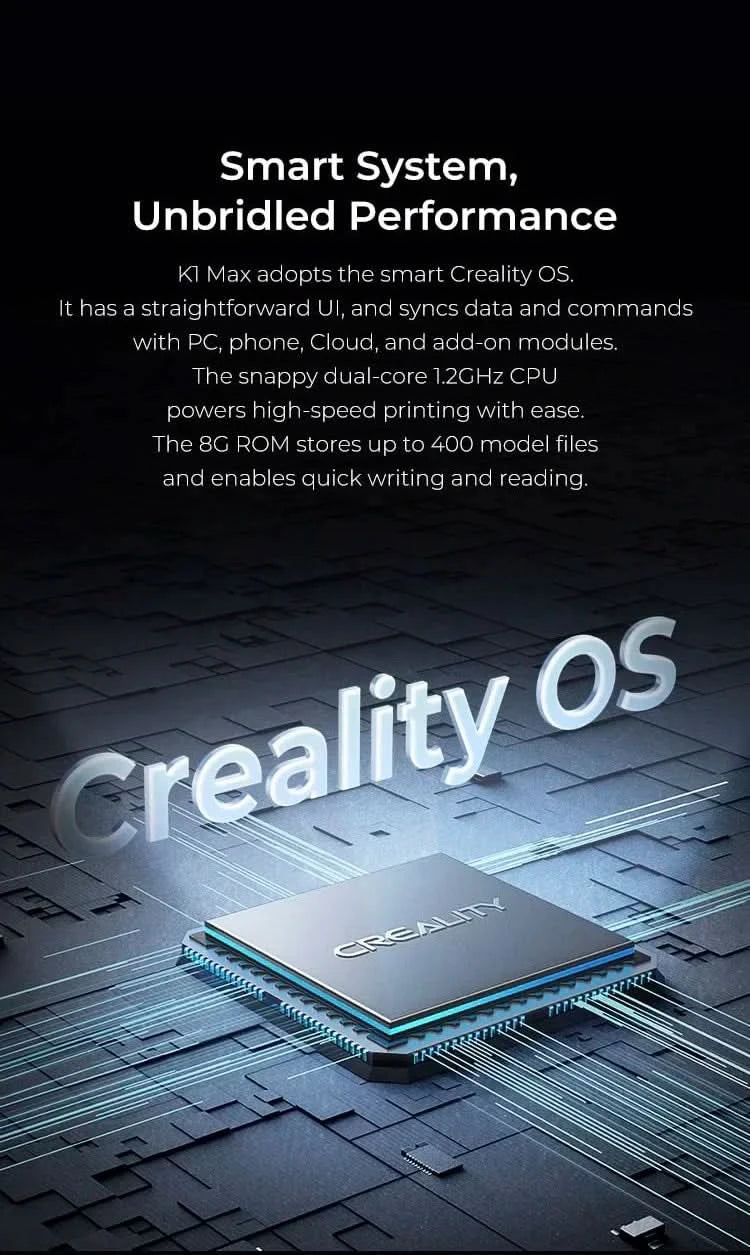 Creality K1/K1MAX/K1C 3D-Drucker mit max. 32MM³/S Durchfluss Hotend, 600MM/S Druckgeschwindigkeit und Dual-Gear Direct Drive Extruder