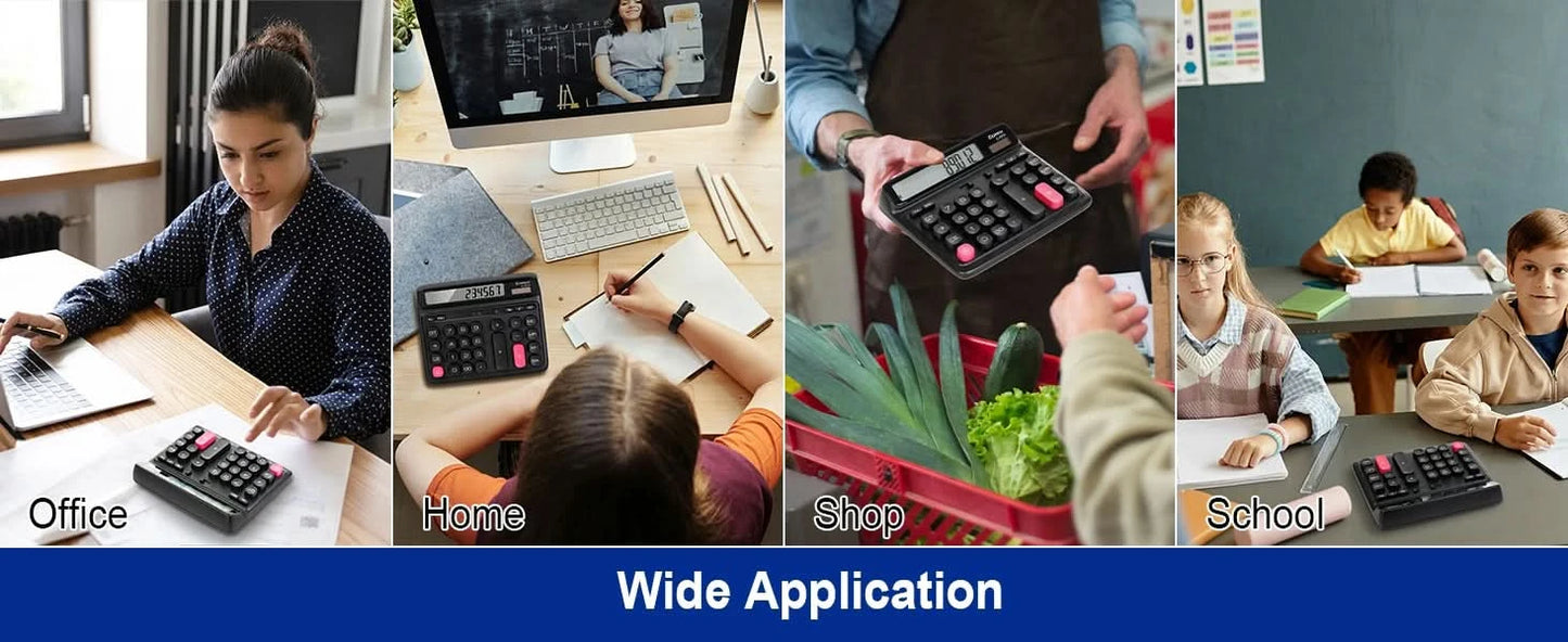 Comix Desktop Calculator, Computer Keys 12 Digit Large Display, Dual Power Black Electronic Calculator for Office Home