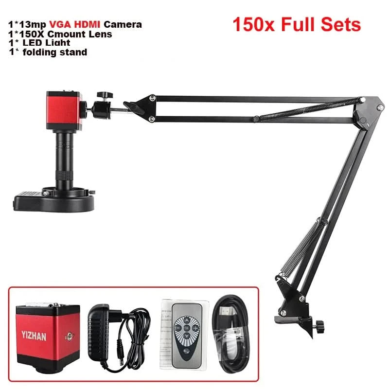 13MP Video Microscope HDMI VGA Industrial Microscope Camera 1-130X/150X/215X C mount Lens For Soldering Repair Image Collection