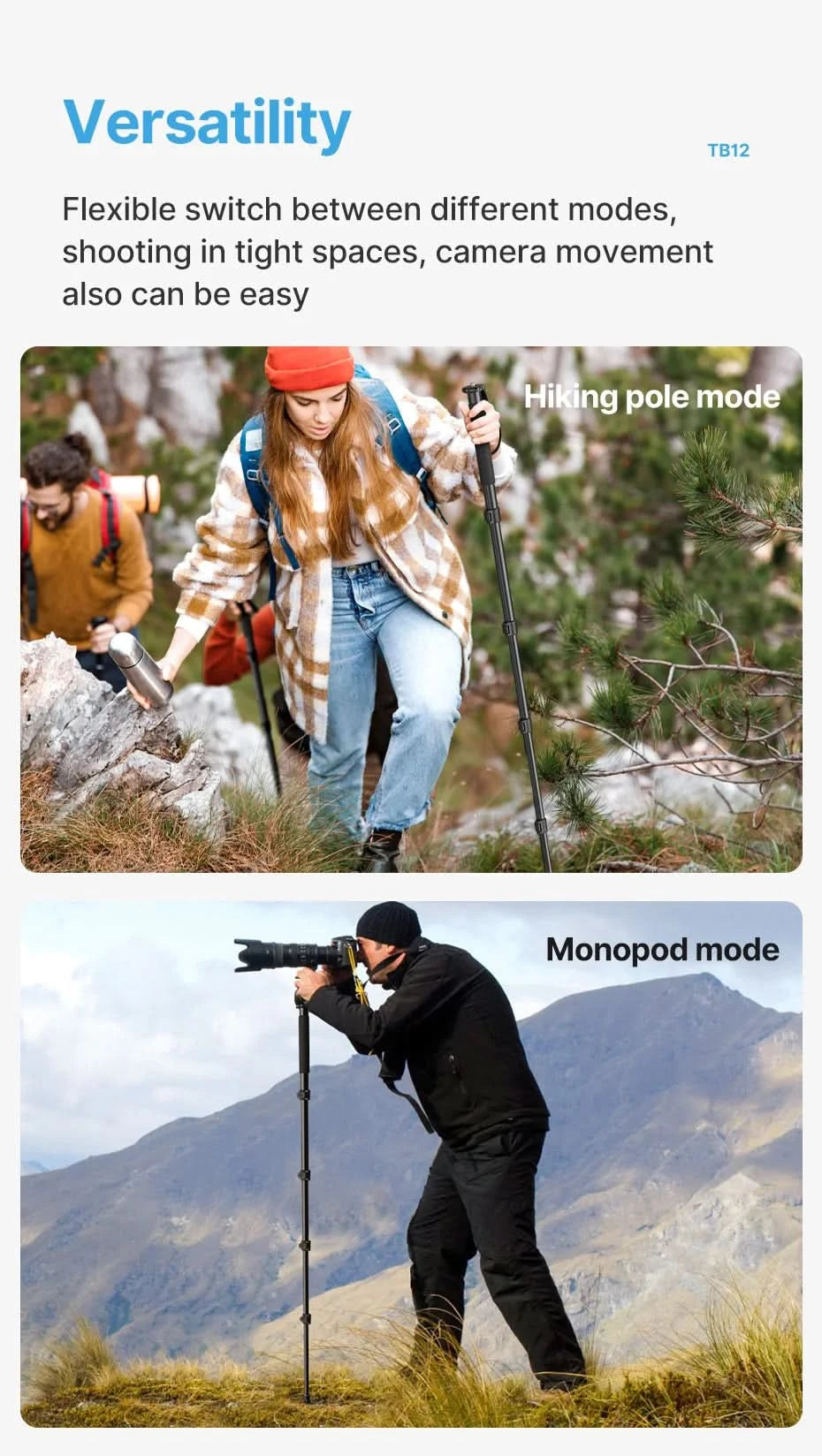 Ulanzi Leichtes Einbeinstativ Aluminium DSLR-Kamerastativ für 1/4''3/8'' Wanderungen Reisen Selfie-Stick Max. 155cm Verlängerung 5KG Belastung