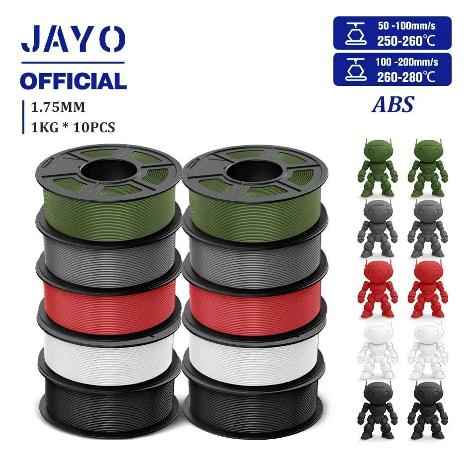 JAYO ABS Filament 1.75mm 3D Printer Filament 10Rolls For FDM 3D Printers 3D Pen Filament Refills 1KG/Roll 3D Printing Materials
