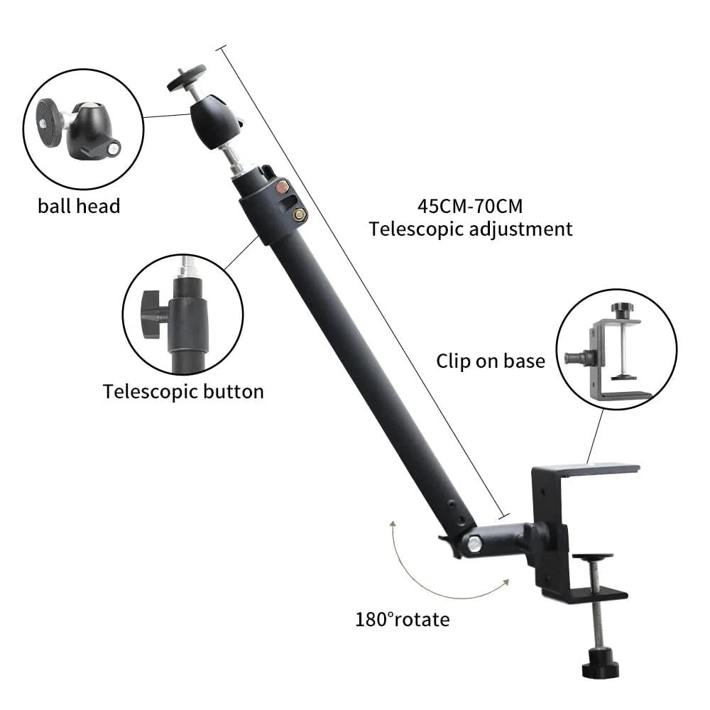 SH C-clamp Light Tripod Desktop Light Stand With 1/4" Ball Head Adjustable Tabletop Bracket Stand For Camera, Ring Light