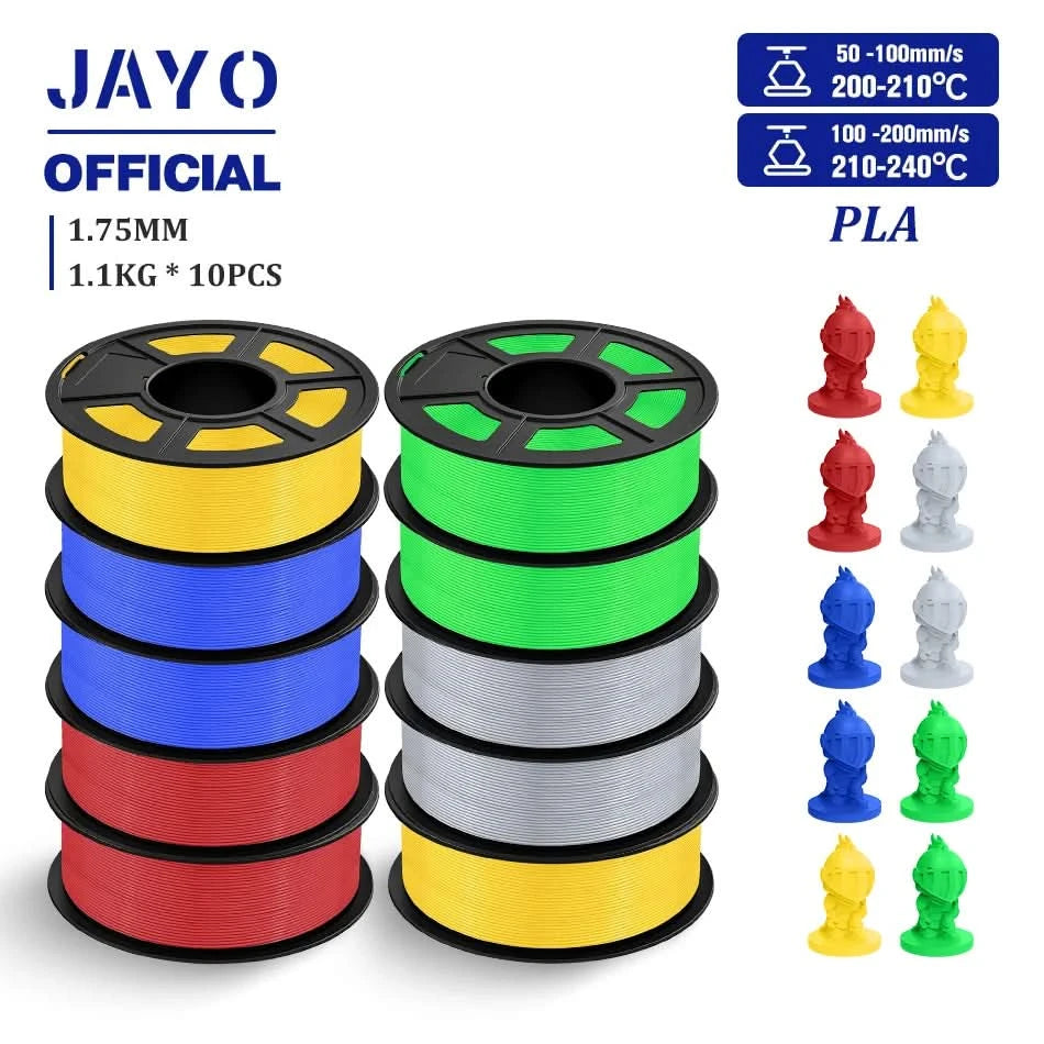 JAYO PLA Filament 1,75MM 10 Rollen/Set PLA 3D-Druckerfilament Multicolor für FDM 3D-Drucker Sauber gewickelte 3D-Druckmaterialien