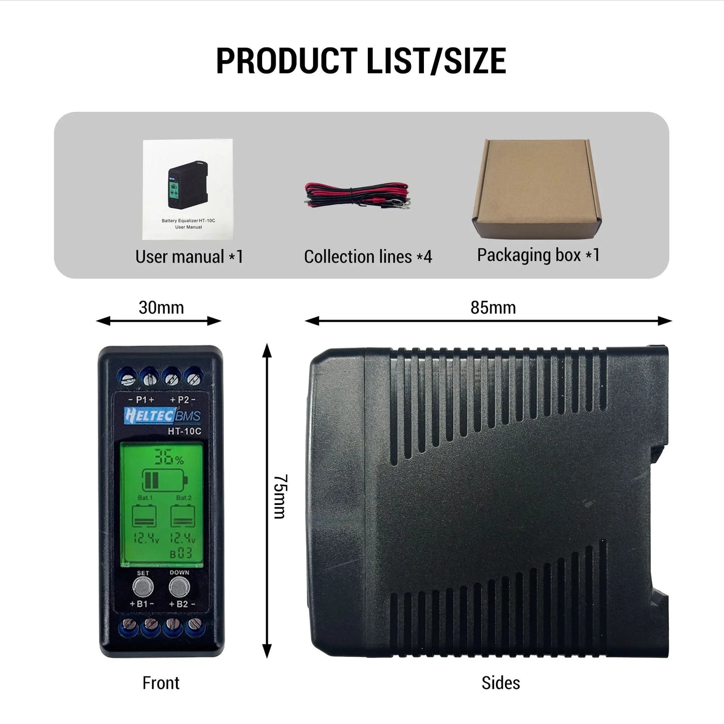 Heltec 12V Lead Acid Battery Equalizer 10A Active Balancer Lipo/Lifepo4 Connected in Parallel Series LCD Meter for 24/36/48V/96V
