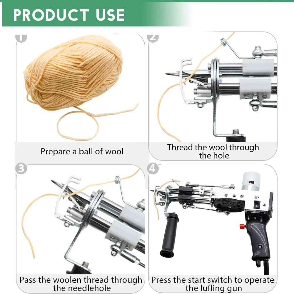 2-in-1-Tufting-Gun-Set, elektrische Tufting-Pistole, 7–21 mm Tufting-Pistole, mit Wollgarn und Tufting-Gewebe, Trimmer für Anfänger