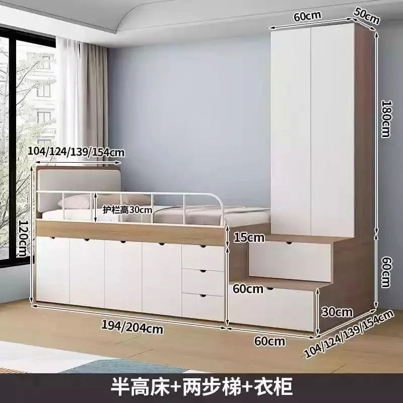 Customizable small apartment children's half-height bed bedroom storage tatami bed