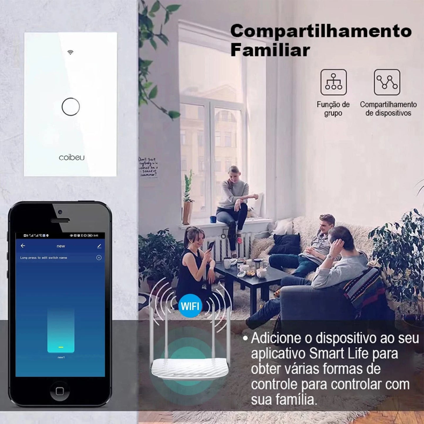Neutralleiterloser WLAN-Smart-Schalter, Alexa, WLAN-Smart-Steckdose, Alexia, Tuya, WLAN-Standard-Smart-Schalter Brasilien