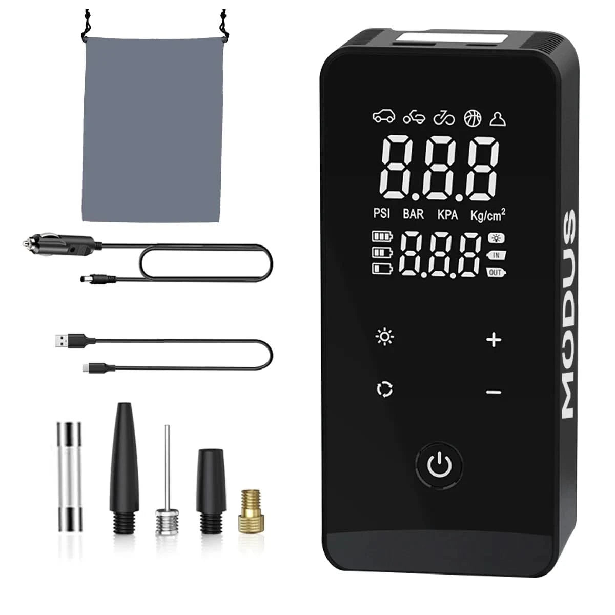 Portable Rechargeable Air Pump, Smart Touchscreen Screen Fill Tyre With Tire Calibrator And LED Emergency Light