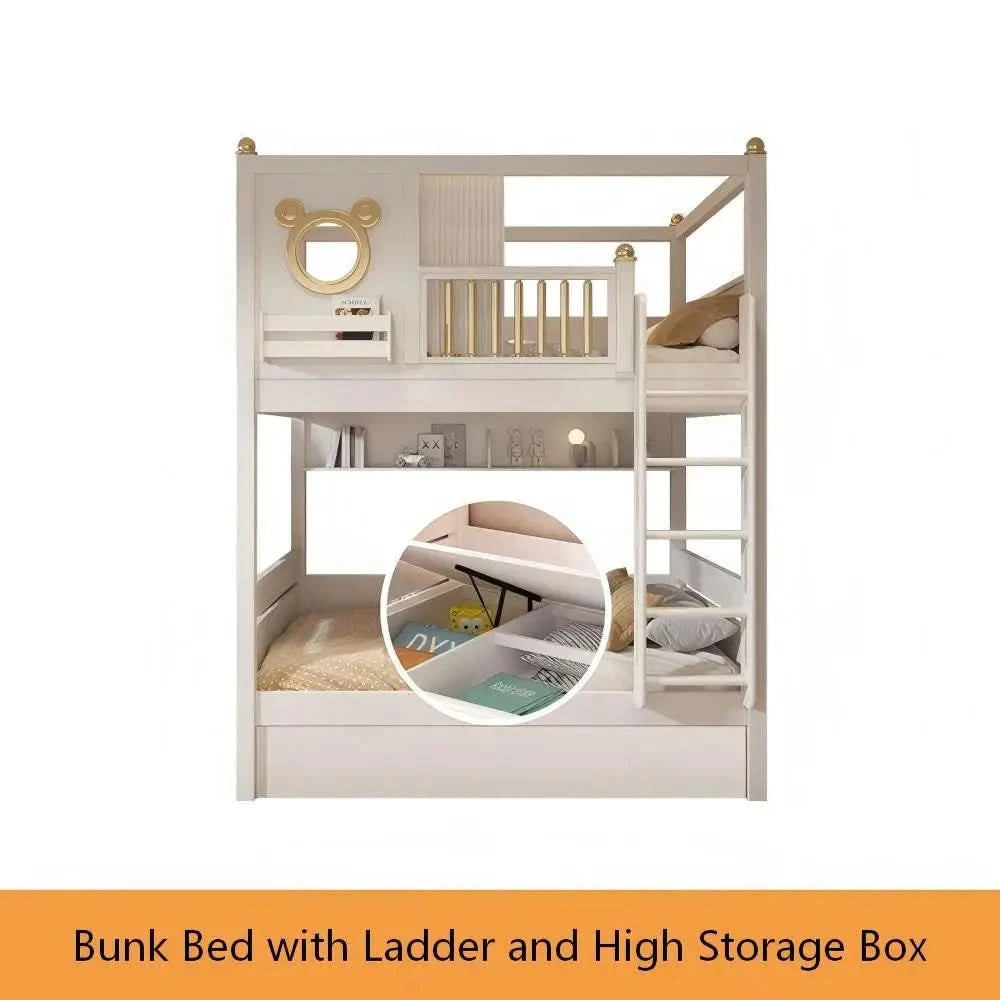 Modern Comfortable Wooden Bunk Bed with Double Top Loft Design Unisex Width Suitable for Nursery  Living Room  with Slide