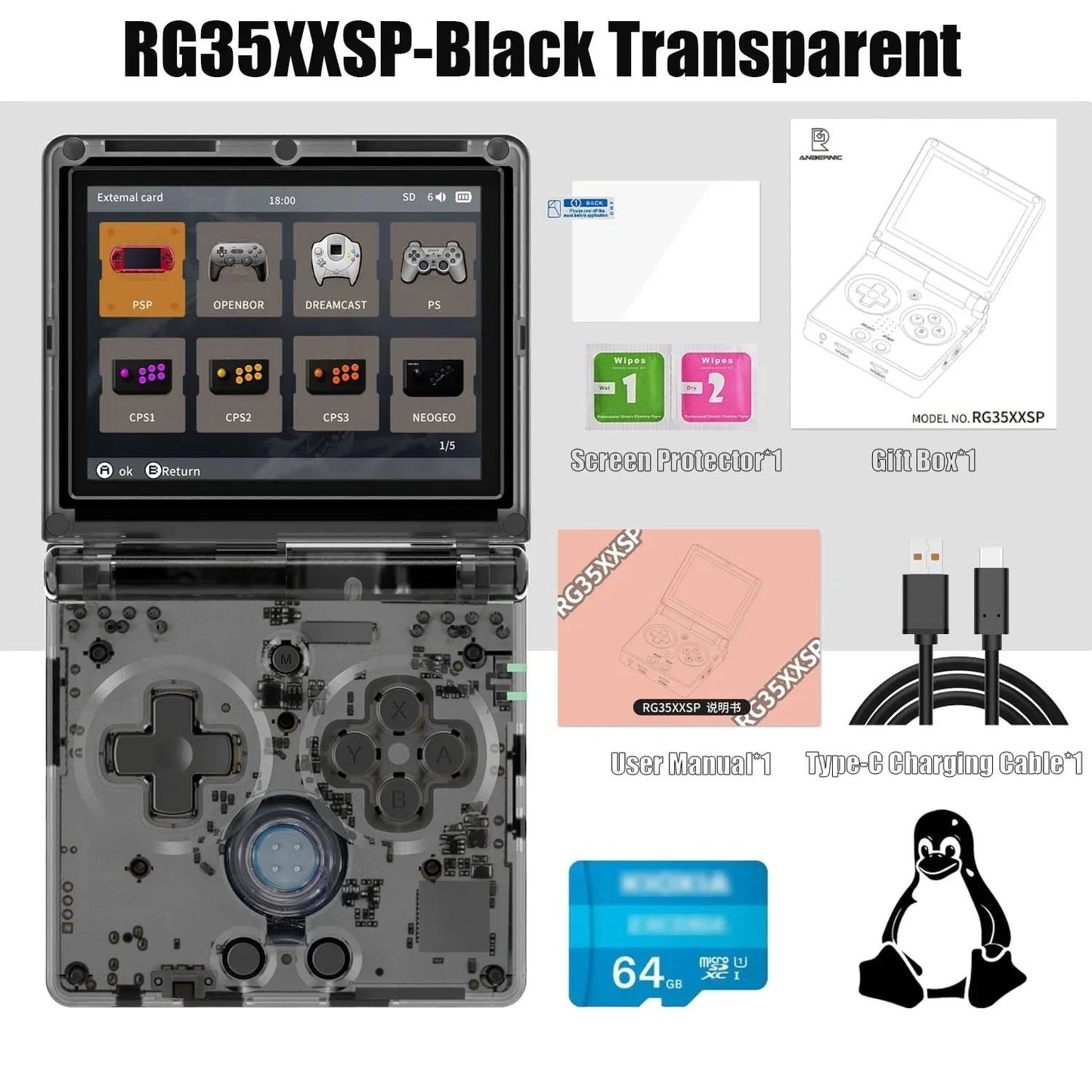 ANBERNIC RG35XXSP RG 35XXSP Fold Handheld Game Console Video Game Consoles 3.5Inch IPS Screen 3300mAh Linux System 256G PSP Game