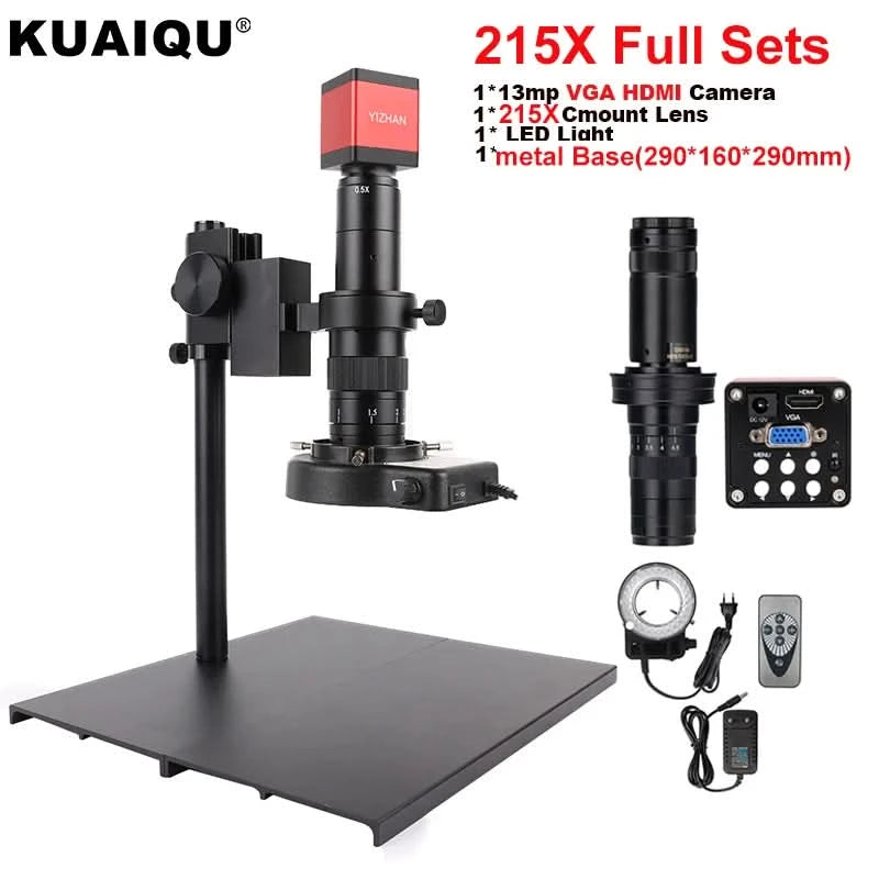 13MP Video Microscope HDMI VGA Industrial Microscope Camera 1-130X/150X/215X C mount Lens For Soldering Repair Image Collection