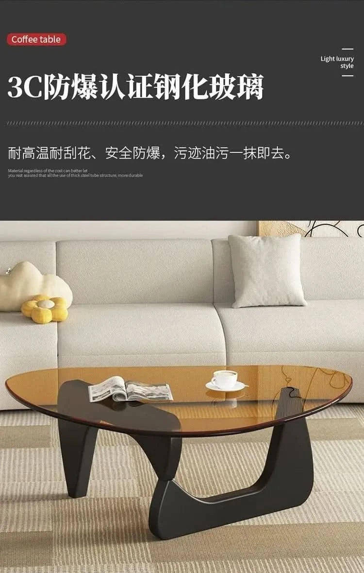 Modern simple creative round coffee table household small apartment living room tempered glass coffee table Internet celebrity