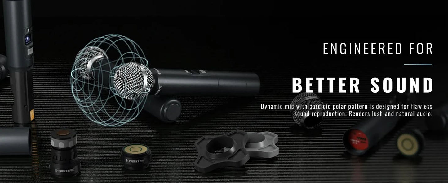 Phenyx Pro UHF Profeesional Adjustable Dual Wireless Microphone System for Stage Performances Sturdy Metal Build 100M PTU71
