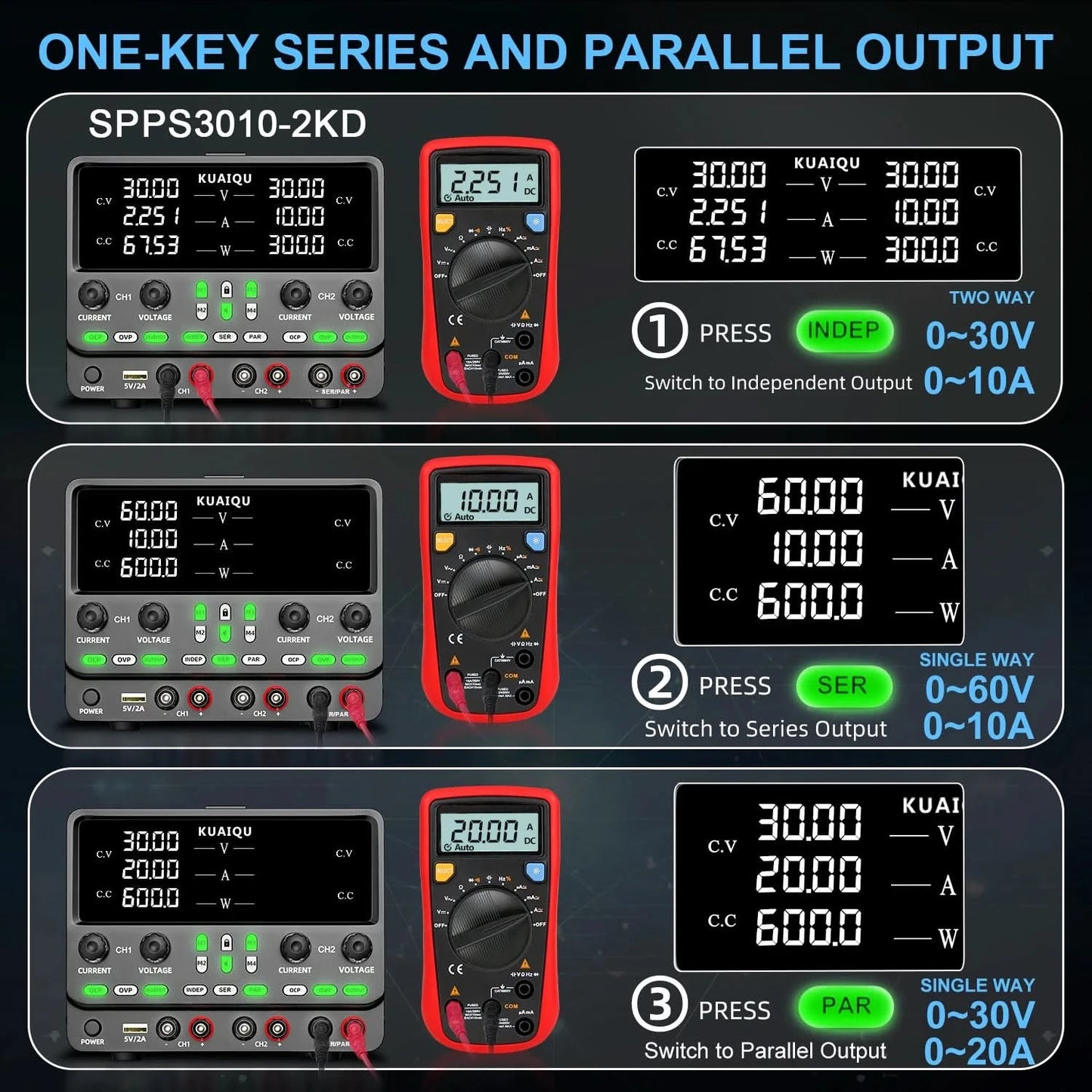 NICE-POWER 30V 10A Zweikanal-DC-Labornetzteil 60V 120V 240V Doppel-Tischnetzteil mit positiver und negativer Spannungsausgabe