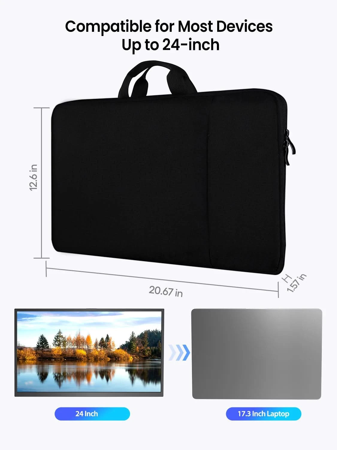 Waterproof Laptop Sleeve 24 inch for UPERFECT Portable Monitor UMAX 24 23 22 Touchscreen Computer Cover Bag with Large Side Pock