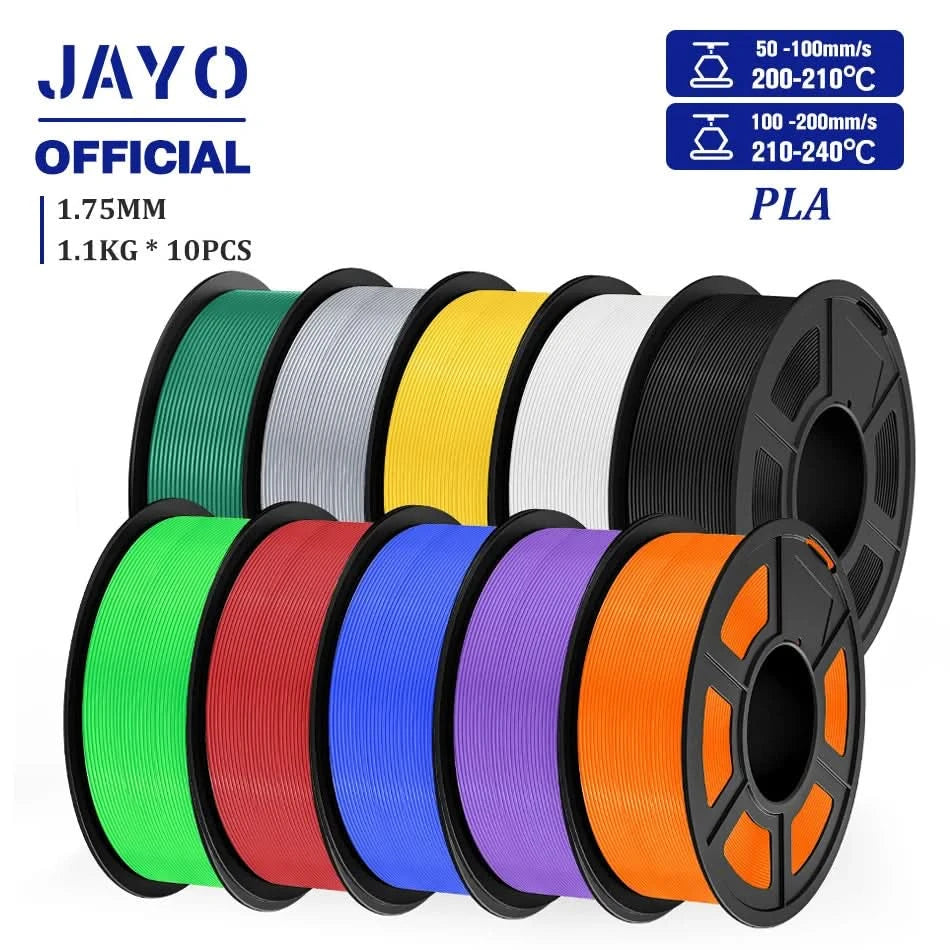 JAYO PLA Filament 1,75MM 10 Rollen/Set PLA 3D-Druckerfilament Multicolor für FDM 3D-Drucker Sauber gewickelte 3D-Druckmaterialien