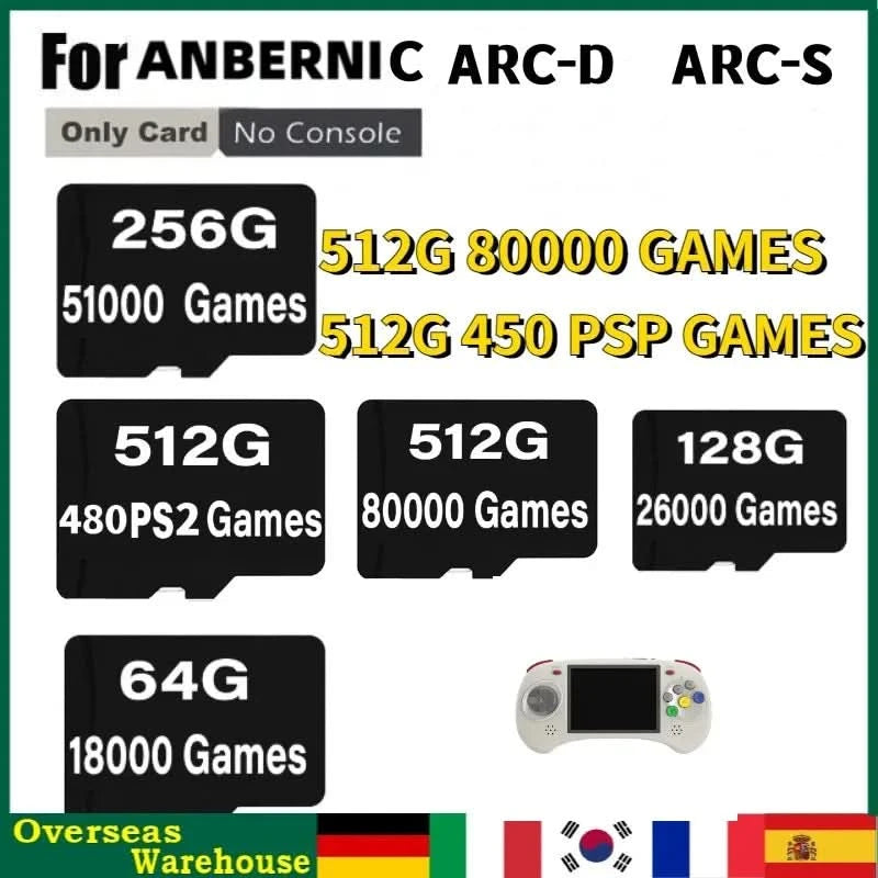 Für ANBERNIC ARC-D ARC-S TF-Karte für 512G 256G 128G 64G Retro-Handheld-Spiel PS2 PSP 512G 80000 Spiele TF-Karte vorinstallierte Spiele