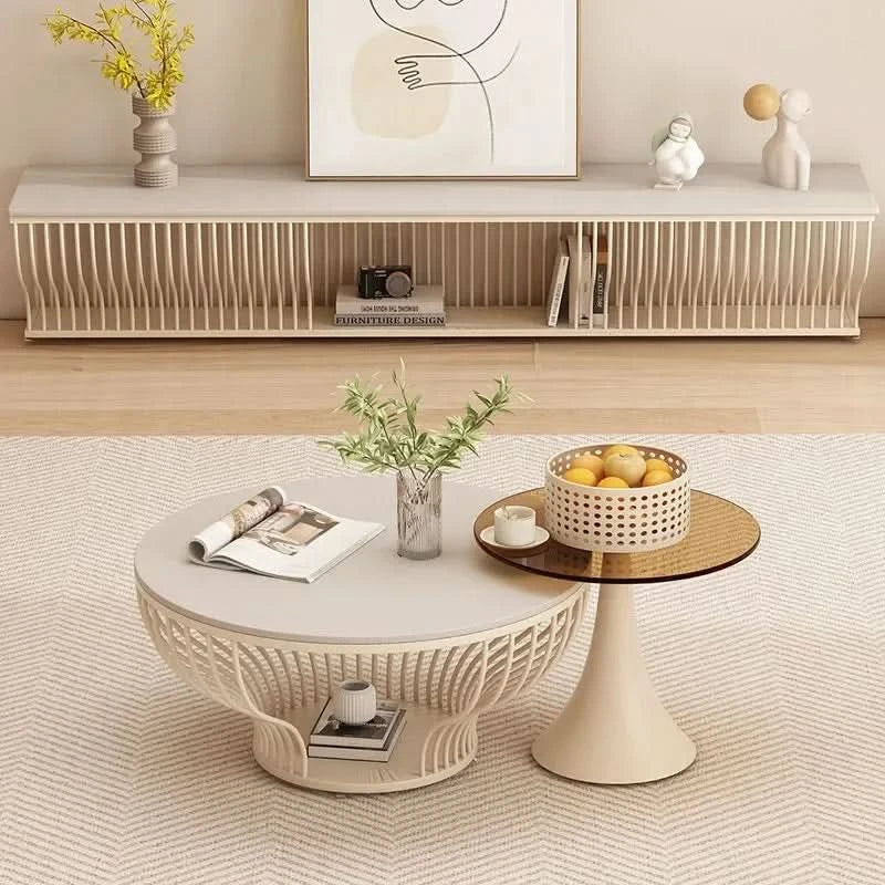 French Glass Top Coffee Table Round Glamour Modern Aesthetic Coffee Table Beauty Nordic Mesa De Centro Living Room Furniture