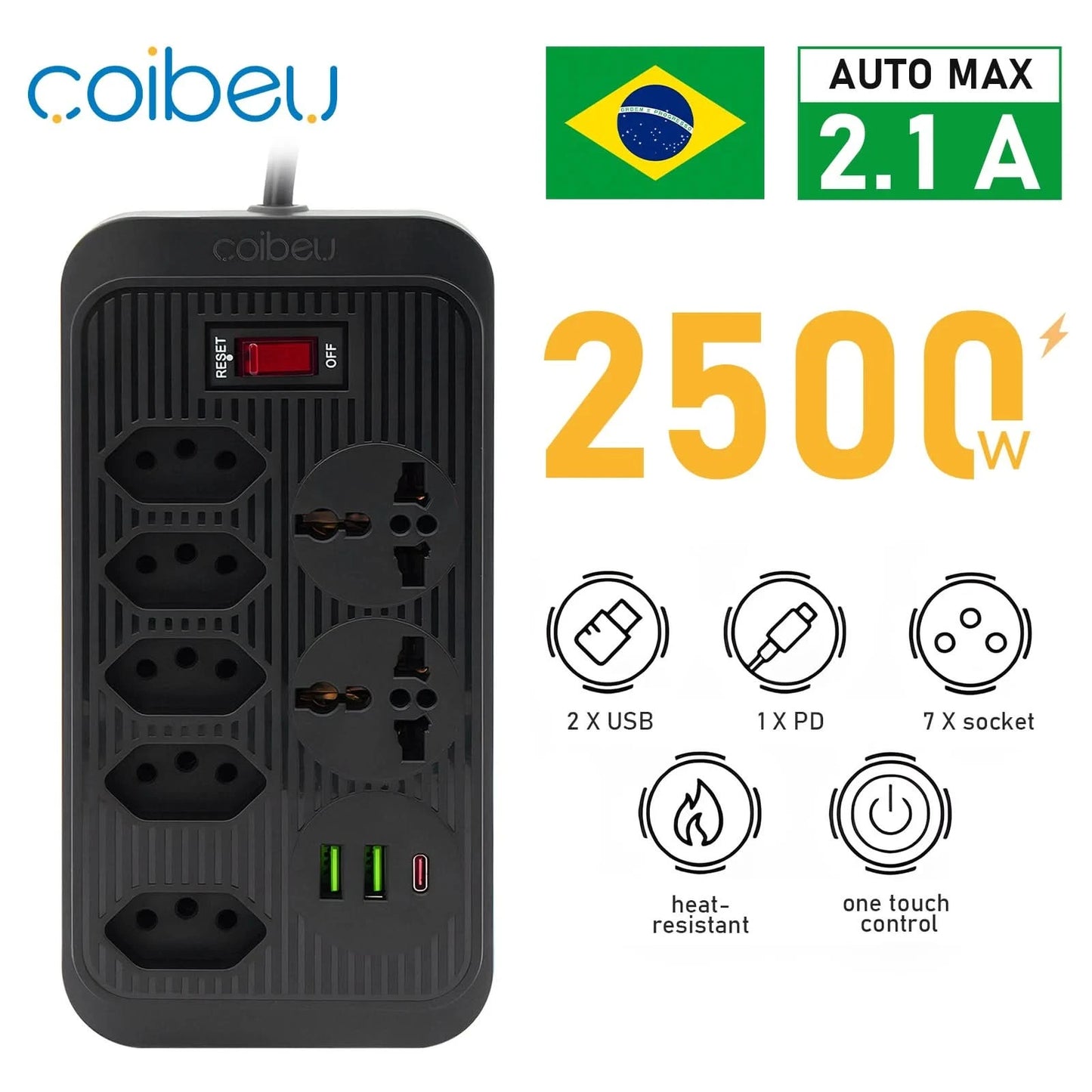Mehrfachsteckdose, Steckdosenleiste, USB-Steckdose, Steckdosenleiste mit Filter, Steckdosenleiste, Verlängerungskabel, 110-220V, 10A