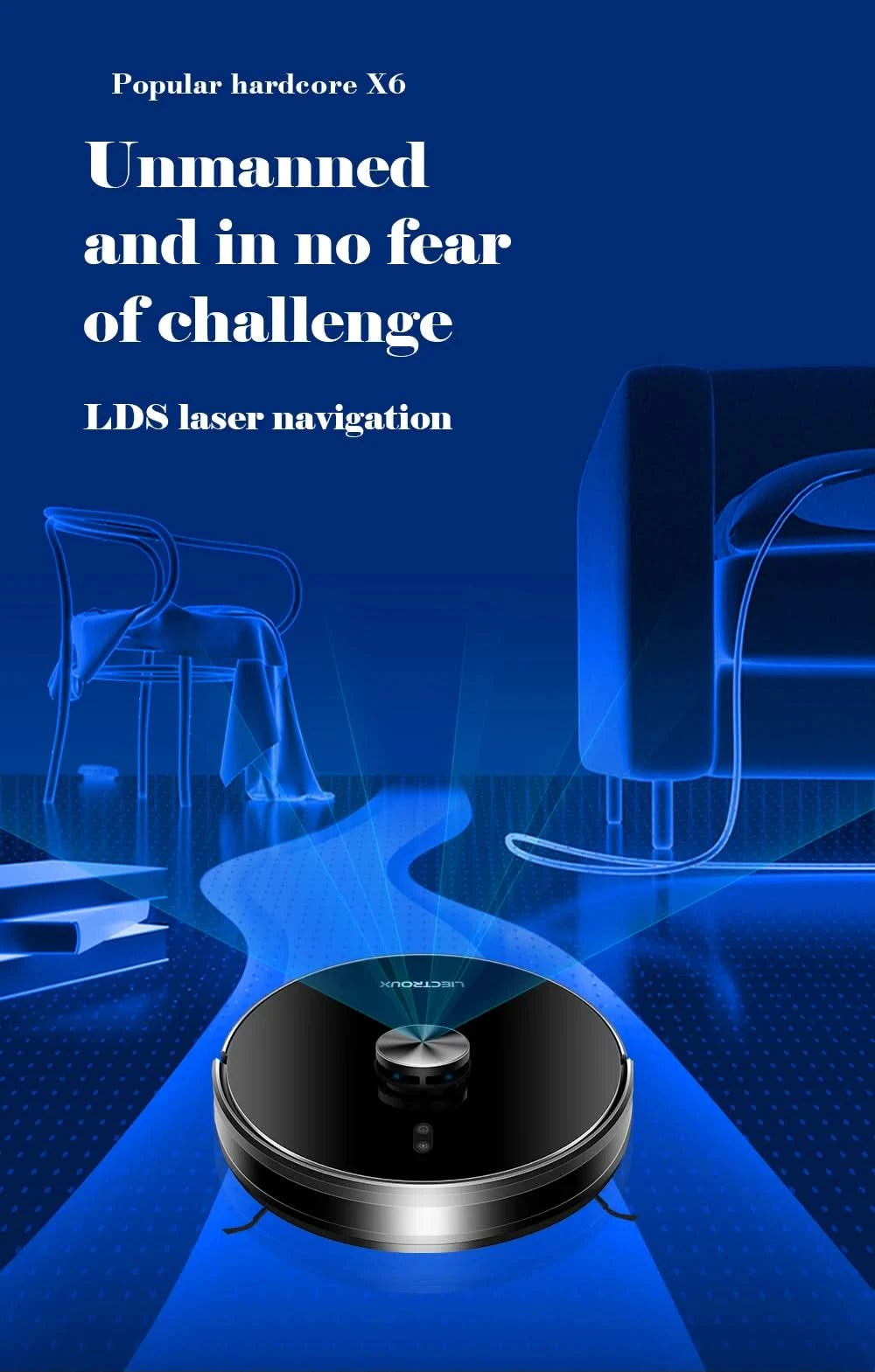 Liectroux/LILIN X6 Robot Vacuum Cleaner,Laser System,6500Pa,Smart Home Appliance,Restricted Area Map,Zone Cleaning for Carpet