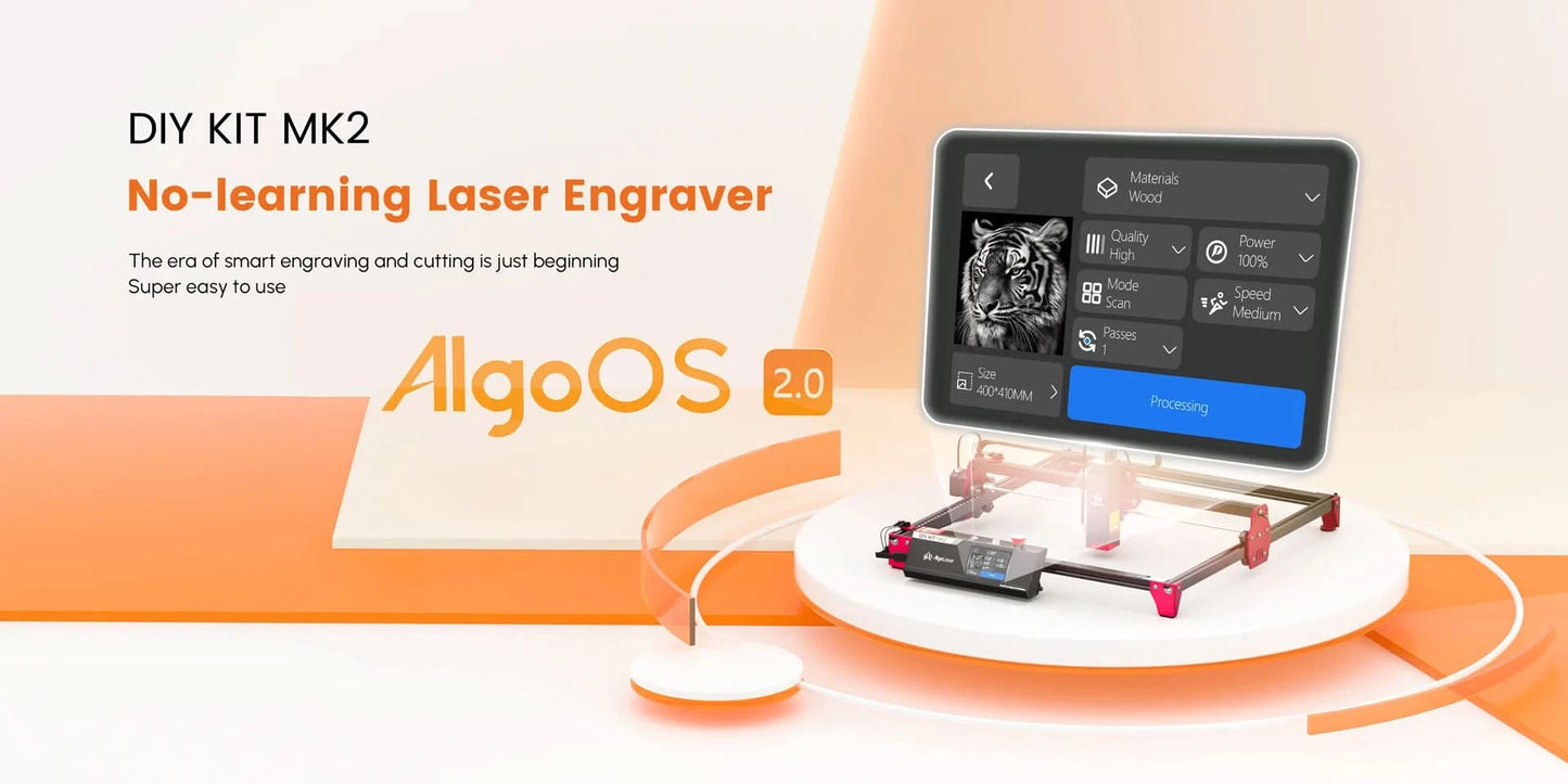 AlgoLaser DIY KIT MK2 10W Laser Engraving Cutting Machine Touch Screen for Wood Metal 10W Output Power Offline Work 400X435MM