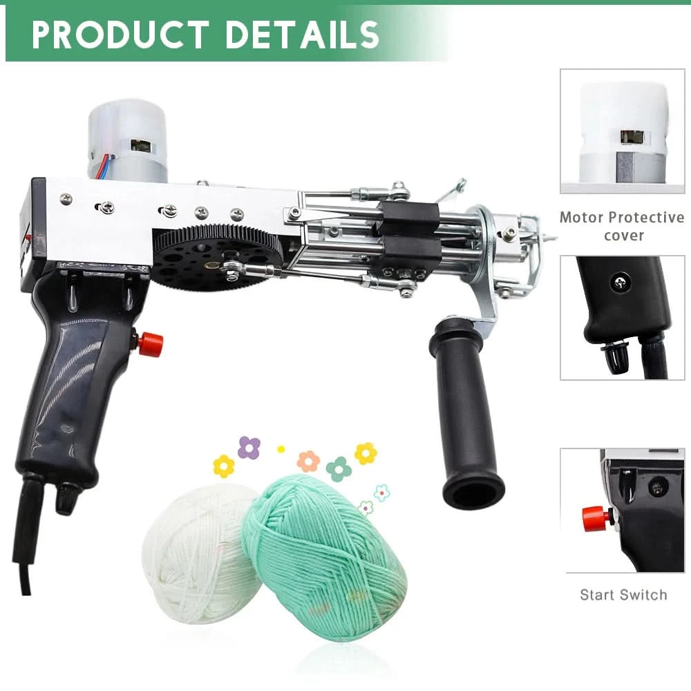 2-in-1-Tufting-Gun-Set, elektrische Tufting-Pistole, 7–21 mm Tufting-Pistole, mit Wollgarn und Tufting-Gewebe, Trimmer für Anfänger
