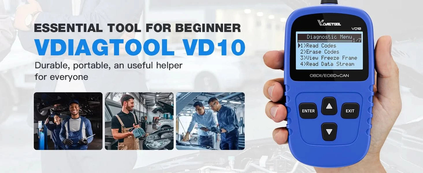 VDIAGTOOL VD10 OBD2 Diagnosegerät KFZ-Scanner mit I/M-Bereitschaftscodes, Motorprüffunktion, lebenslange kostenlose Updates
