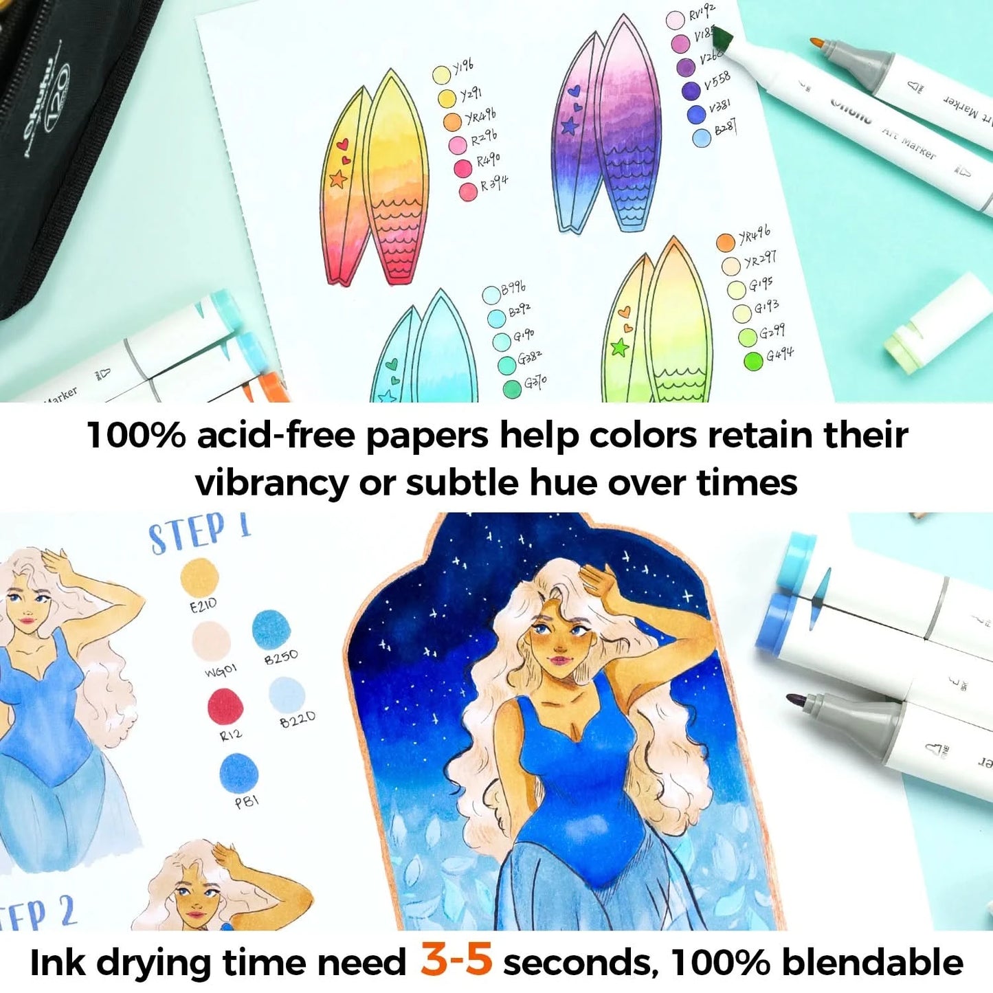 Ohuhu Double Sided Marker Pads Art Sketchbook Bleedproof Spiral Bound Sketching Book for Alcohol Markers Drawing Notebook School
