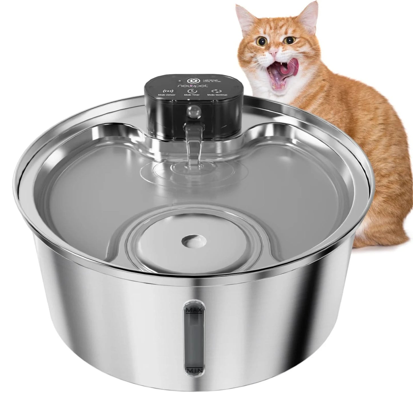 Newpet 7.5L Automatic Stainless Steel Dog Water Fountain 5000mAh Wireless Pet Drinker Battery & Sensor 2 in 1 Dispenser for Dog