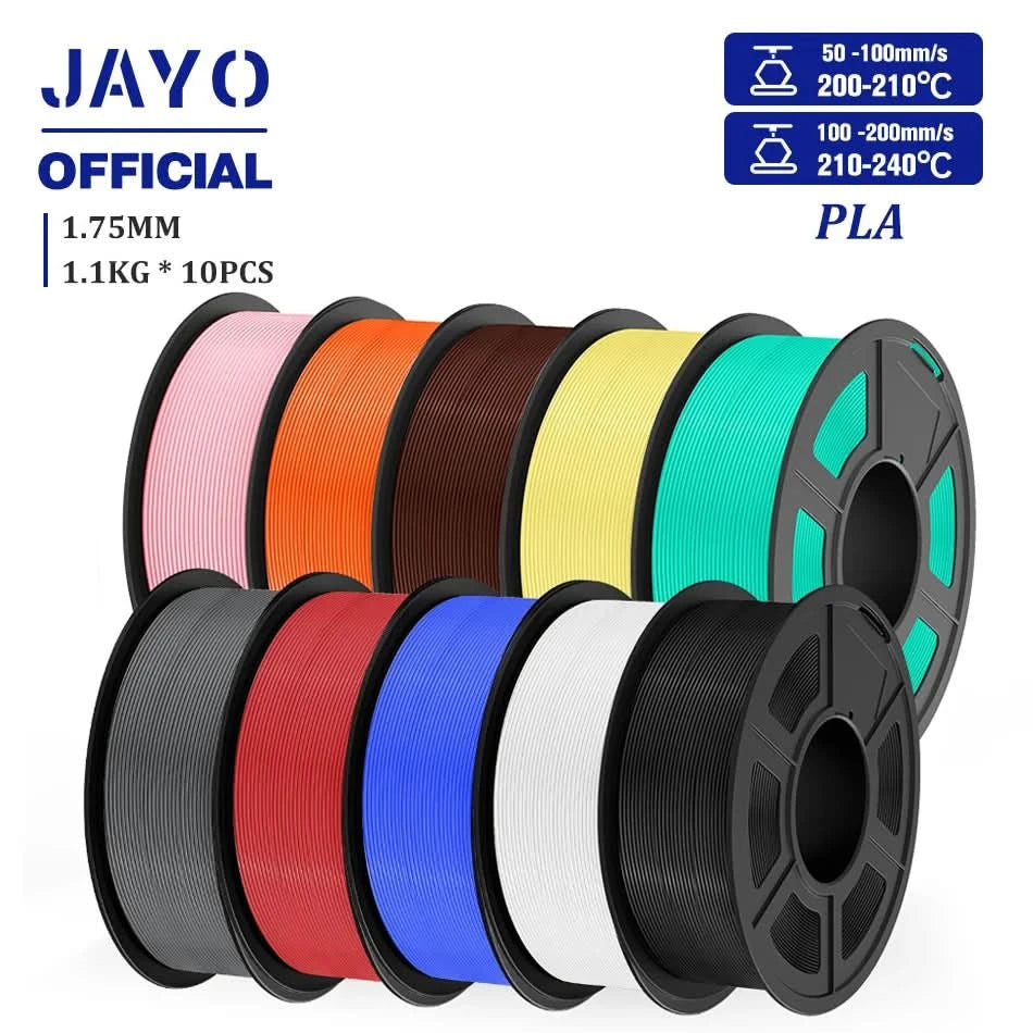 JAYO PLA Filament 1,75MM 10 Rollen/Set PLA 3D-Druckerfilament Multicolor für FDM 3D-Drucker Sauber gewickelte 3D-Druckmaterialien
